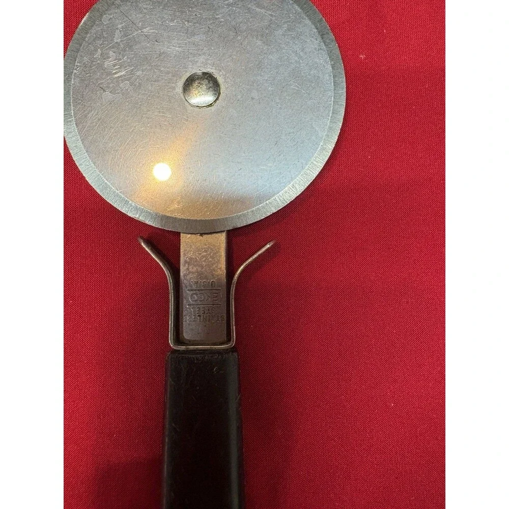 Vintage Ekco Pizza Cutter Made In USA Black Handle Stainless Steel 8 Inch